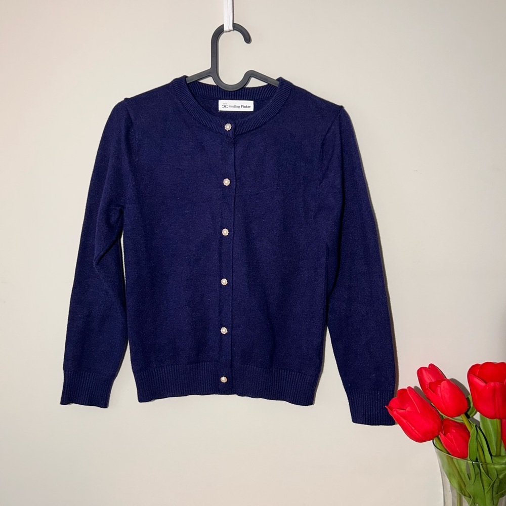 Navy Blue Knit Crew Neck Sweater